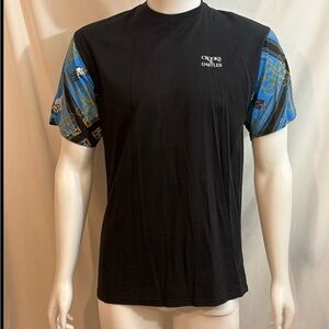 Crooks & Castles Black Tee with Blue Patterned Sleeves